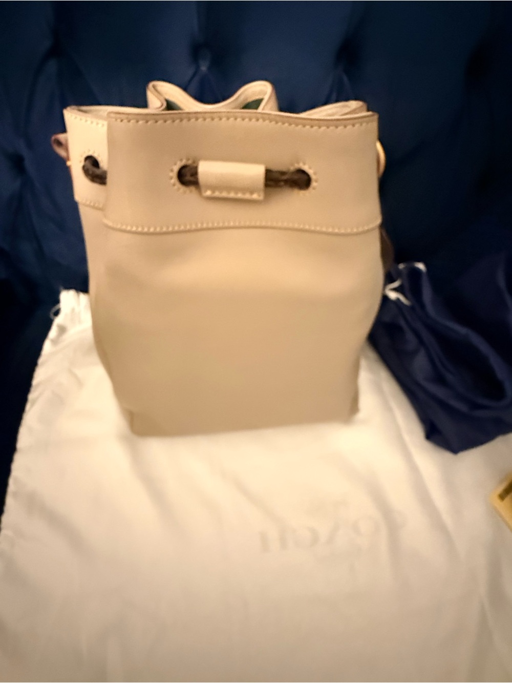 Dooney and Bourke Florentine Leather Hattie Drawstring Bucket Bag in light Taupe - Picture 3 of 4